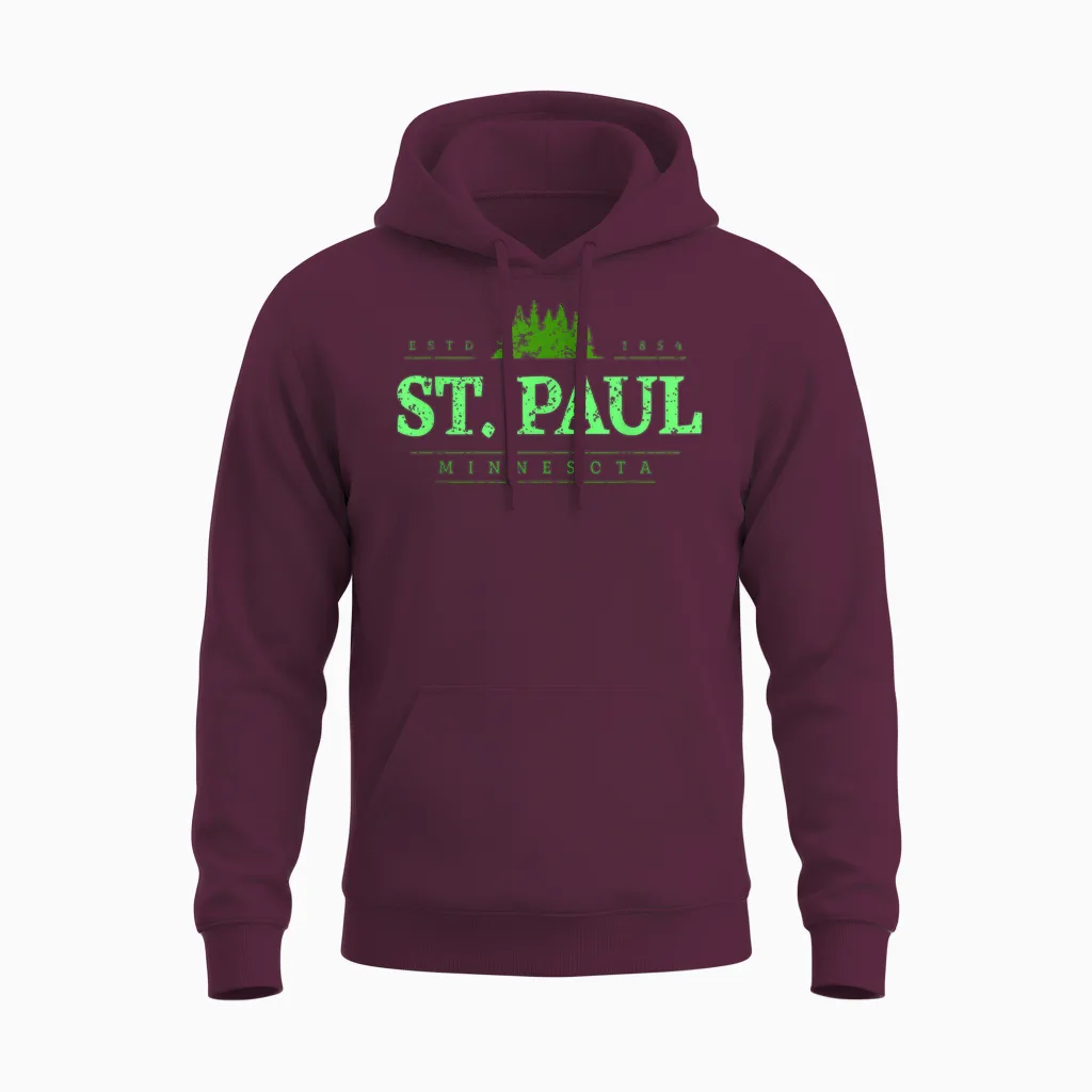 Saint Paul Minnesota | Rétro Saint Paul Mn Treeline Unisex Hoodie in Maroon