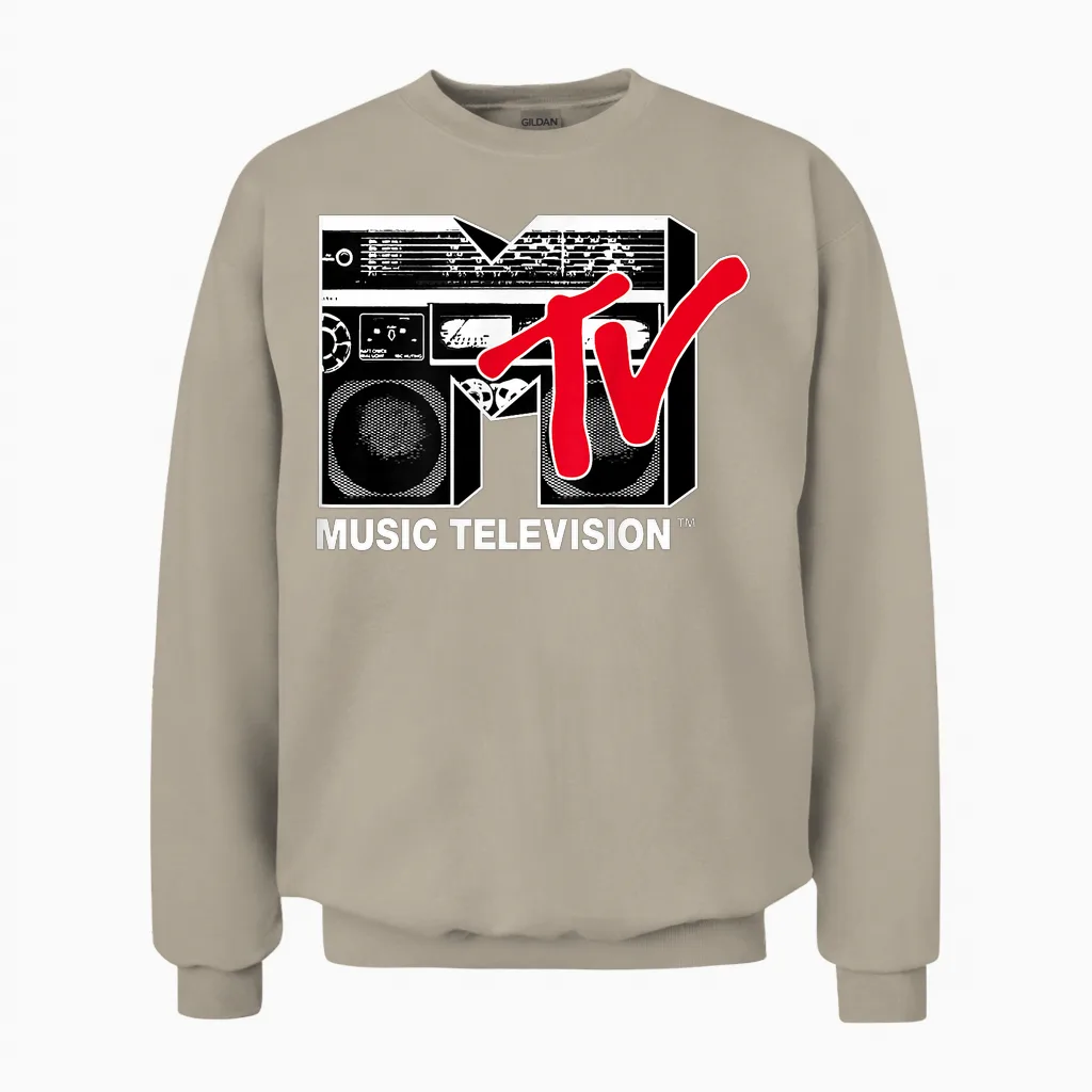 Mtv Logo Red Boombox Graphic Unisex Sweatshirt in Sand