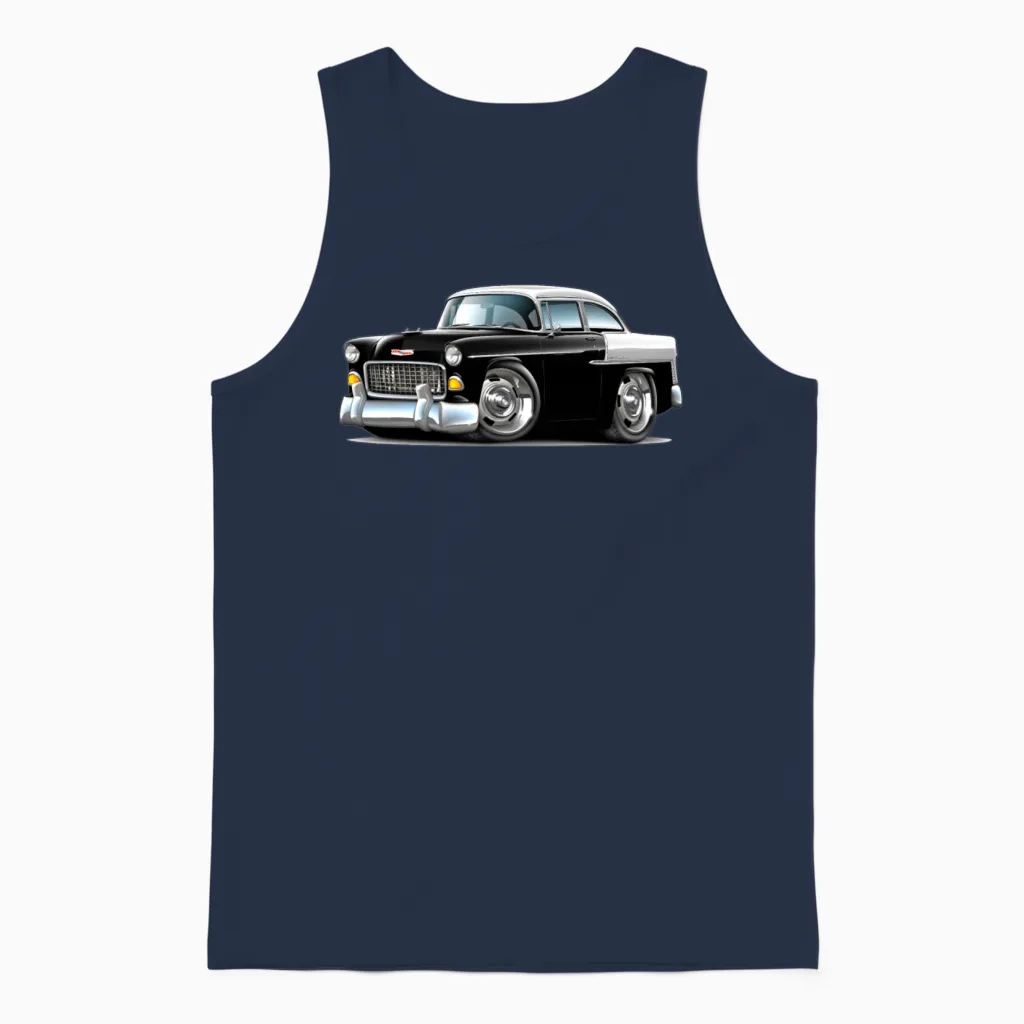 1955 Chevy Belair Black Car - Cars & Muscle Unisex Tank Top in Navy