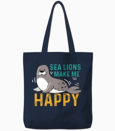 Sea Lions Happy Marine Biologist Gift Tote Bags - Navy