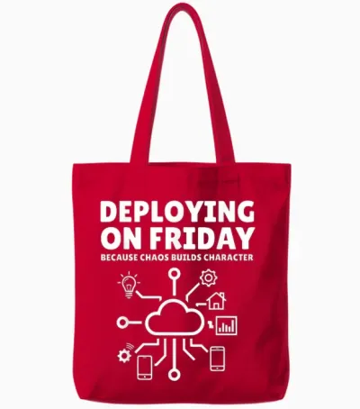 Déployer Le Vendredi Parce Que Le Chaos Construit Un Personnage Drôle Tote Bags - Red