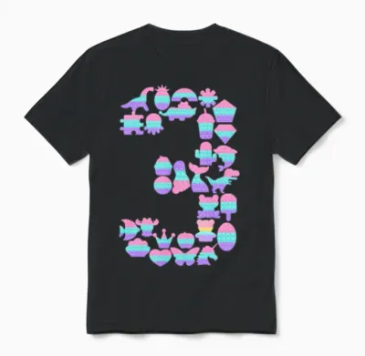 Kids Pop It 3th Year Old 3rd Birthday Fidget Pop Unisex T-Shirt - Black
