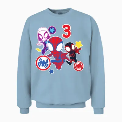 Kinder Marvel Spidey and His Amazing Friends 3 Year Old Birthday Unisex Sweatshirt - Light Blue