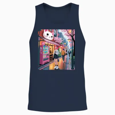 Tokyo Sakura Stroll – Cute Girl Under Cherry Bloss Unisex Tank Top - Navy