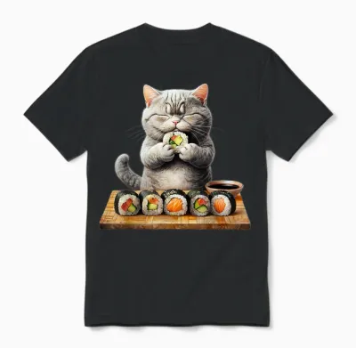 Chats Kawaii Sushi Otaku Chat Drôle Anime Japonais Unisex T-Shirt - Black