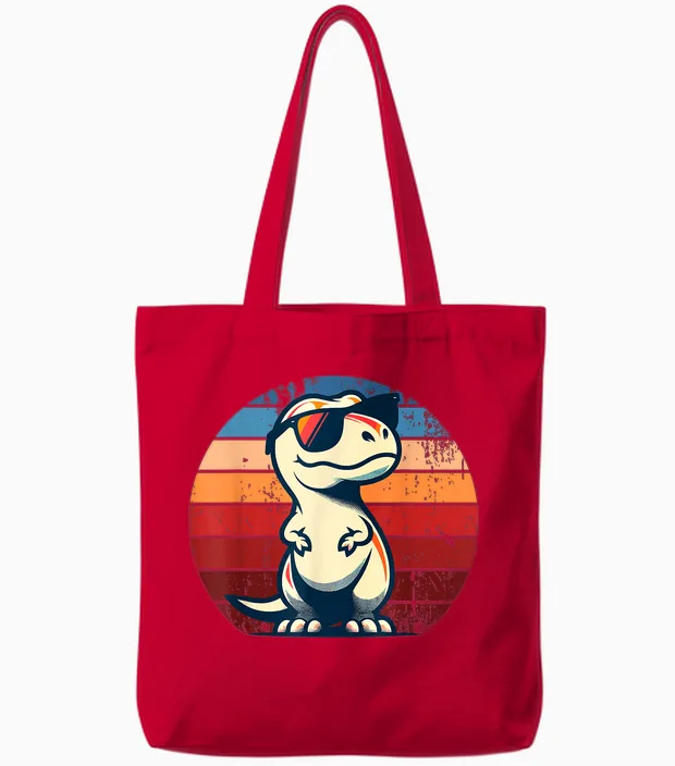 Dinosaur T-Rex Retro Novelty Men Children Women Funny Dinosaur T-Shirt, Black Tote Bags in Red