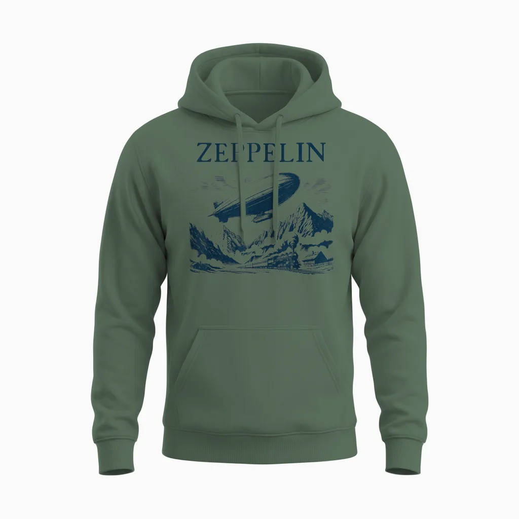 Zeppelin Airship Journey - Zeppelin Flying Unisex Hoodie in Military Green