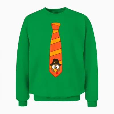 Funny Thanksgiving Tie with Turkey for Family Dinner Unisex Sweatshirt - Irish Green