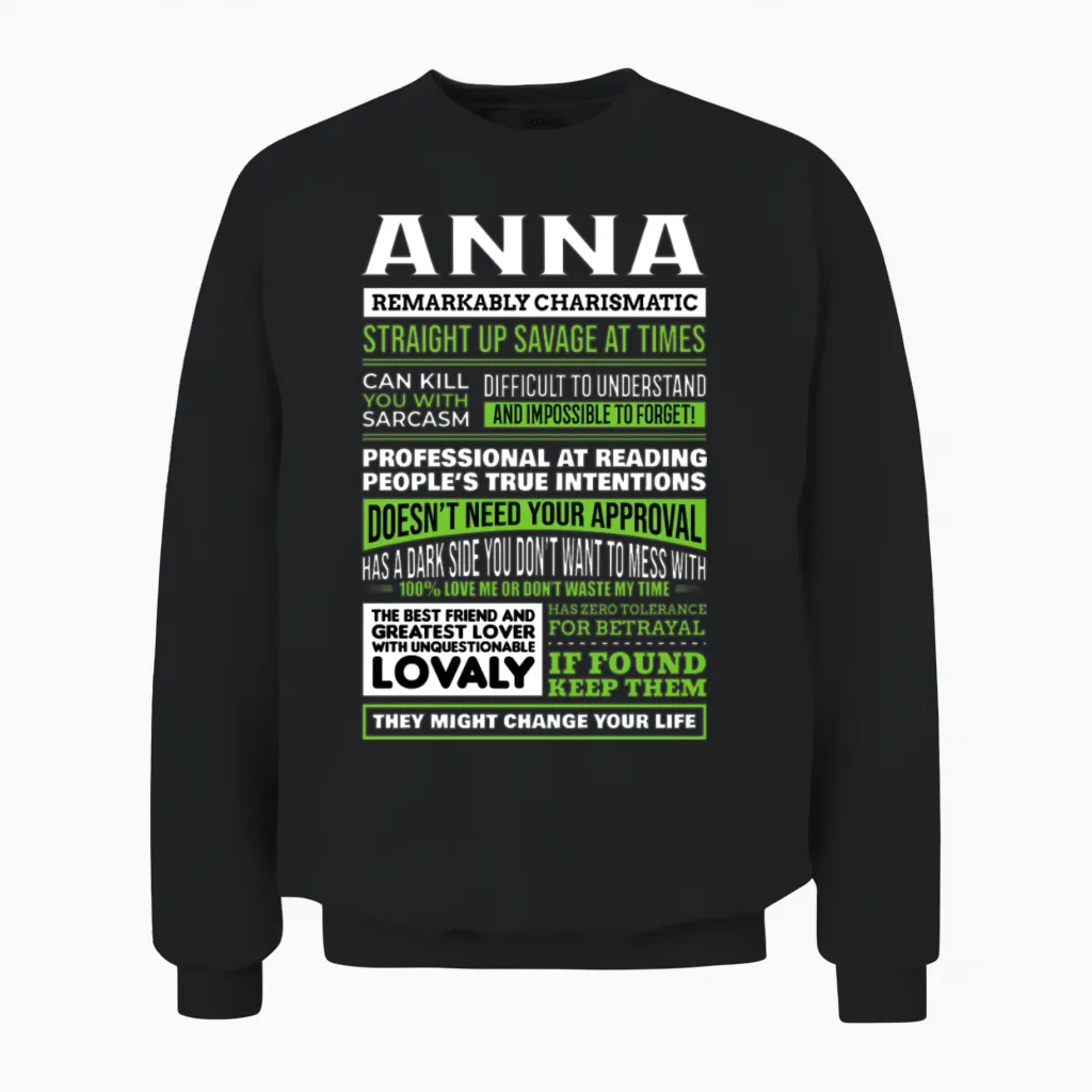Anna Girl Name Definition Unisex Sweatshirt in Black