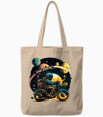 Funny Astronaut on Motorcycle Tote Bags - Natural