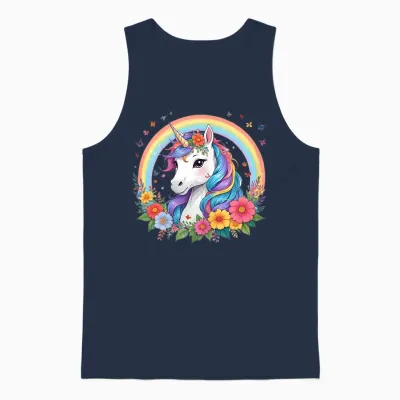 Cute Unicorn Girl with Rainbow Unicorn Unisex Tank Top - Navy