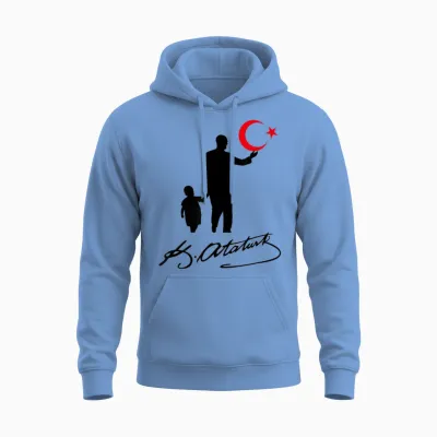 Mustafa Kemal Atatürk Türkische Flagge 23 Nisan Cocuk Bayrami Unisex Hoodie - Carolina Blue