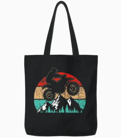 Motocross Vintage Bike Retro Tote Bags - Black