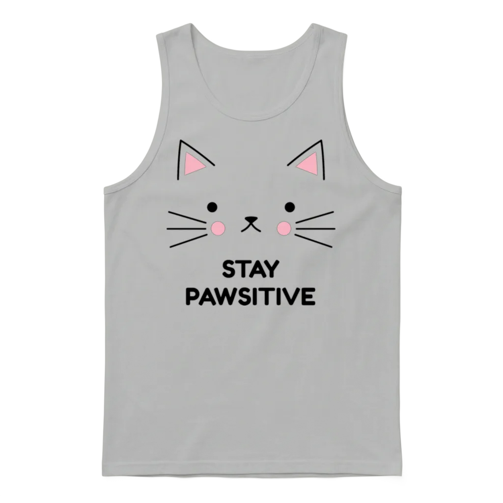 Stay Pawsitive Positive Message Cat Unisex Tank Top - Ash