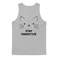 Stay Pawsitive Positive Message Cat Unisex Tank Top - Ash – 1