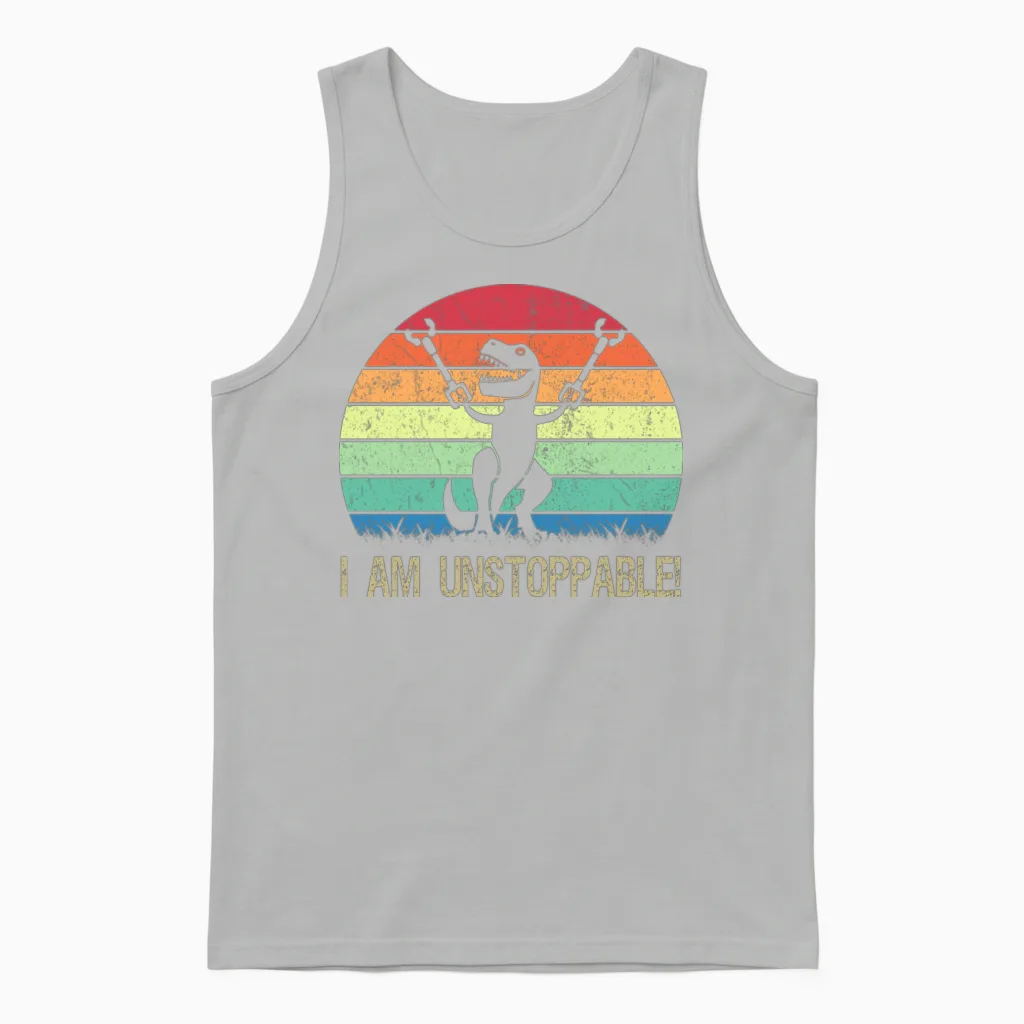 I'm Unstoppable T Rex with Trash Grabber Pickup Unisex Tank Top in Ash