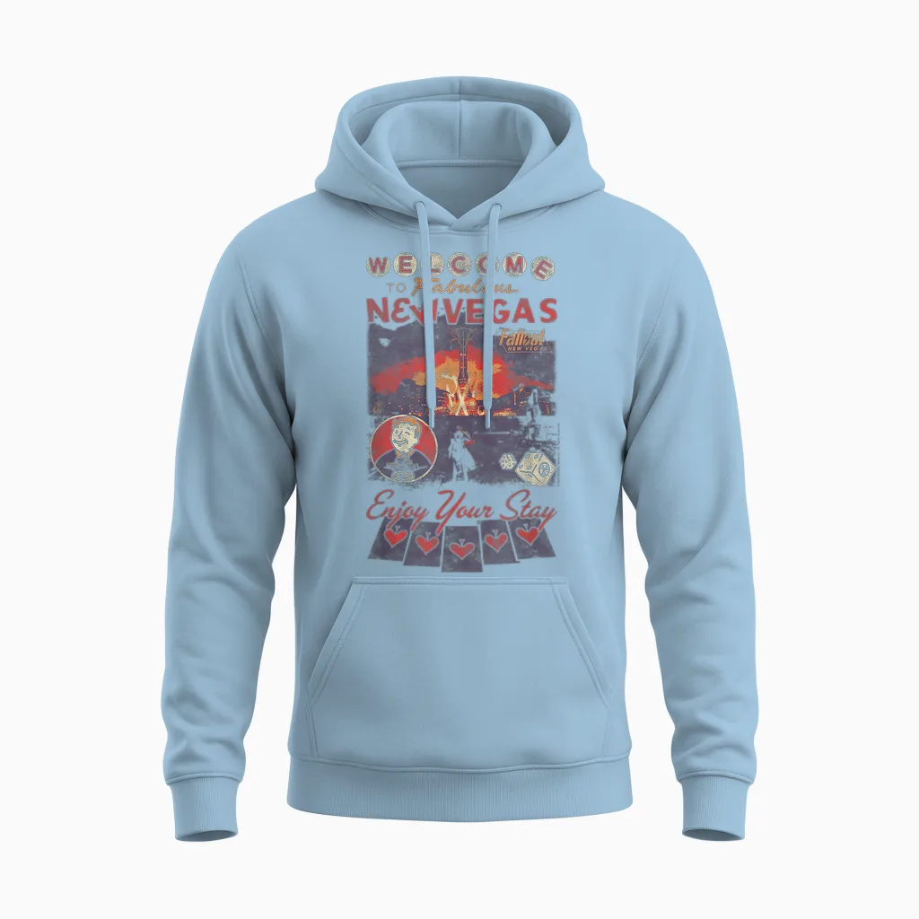 Fallout Welcome to Fabulous New Vegas Vintage Video Game Unisex Hoodie in Light Blue