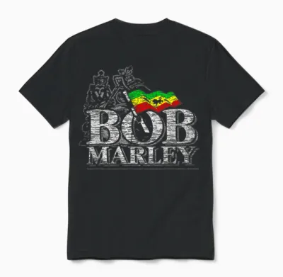 Bob Marley Iconic Music Reggae Old School Style T-Shirt, Blue, S Unisex T-Shirt - Black