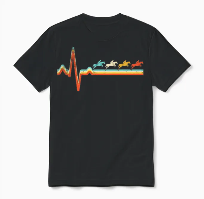 Horse Retro Heartbeat Lovers Gift Unisex T-Shirt in Black
