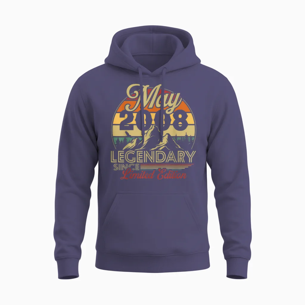 Vintage Anniversaire 18 Ans Pour Né En Mai 2008 Cadeau Unisex Hoodie in Heather Sport Dark Navy
