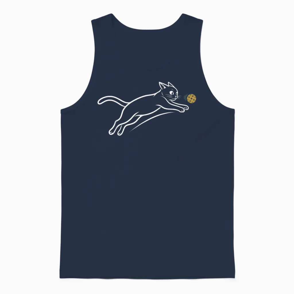 Chat Pickleball Drôle Minimaliste Ligne Poursuite Balle Fans Unisex Tank Top in Navy