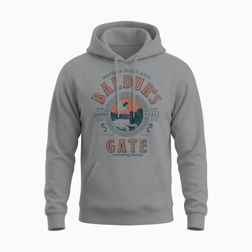 Dungeons & Dragons Adventure Awaits at Baldur's Gate Unisex Hoodie in Sport Grey