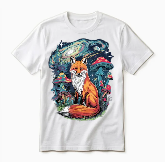 Trippy Psychedelic Fox Foxes Unisex T-Shirt in White