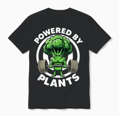 Powered by Plants Vegan Athlete Vegan Gym Vegan Bodybuilding T-Shirt, Black, S Unisex T-Shirt - Black