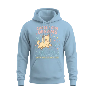 Chase Your Dreams Cat Unisex Hoodie - Light Blue