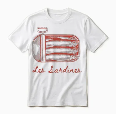 Les Sardines Fisherman Aesthetic Coastal Sardine Fish Unisex T-Shirt - White