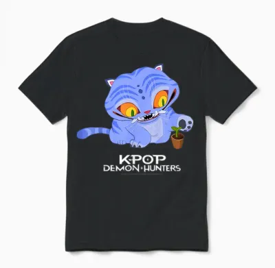 Kpop Demon Hunters Cute Derpy Tiger Cartoon Unisex T-Shirt - Black