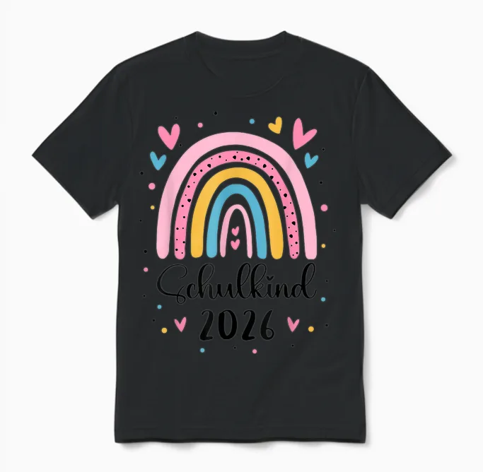 Schulkind 2026 1. Klasse Regenbogen Einschulung Mädchen Unisex T-Shirt in Black