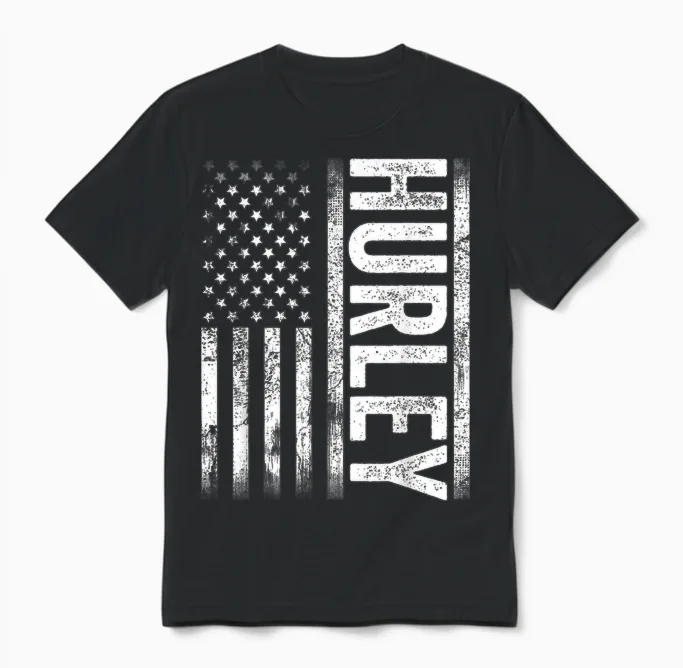Hurley Ky Vintage Us American Flag Retro for Men Women Unisex T-Shirt in Black