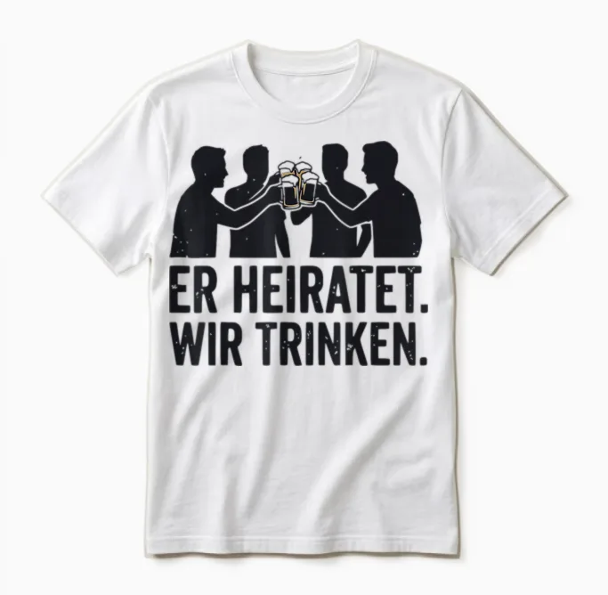 Er Heiratet Wir Trinken Jga Team Bräutigam Party Outfit Unisex T-Shirt in White