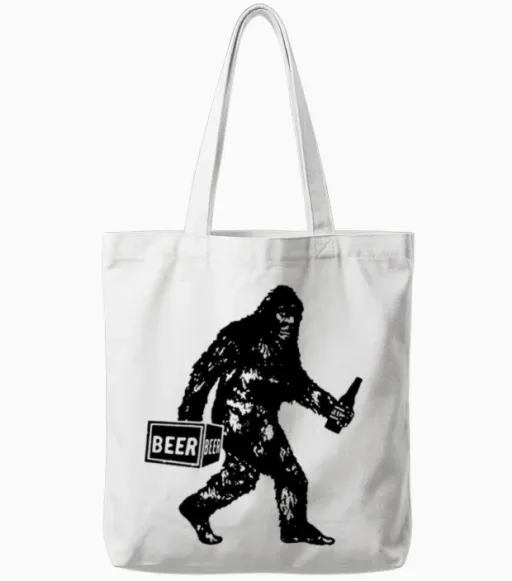 Bigfoot T Shirt Bigfoot Drinking Beer Shirt Funny Tote Bags in White