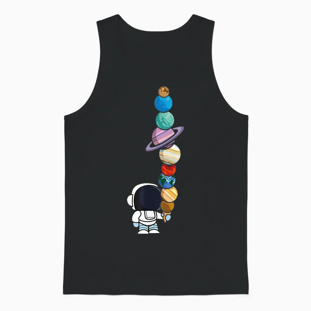 Astronaut Holding Planet Icecream Boysgirls Stem Unisex Tank Top in Black