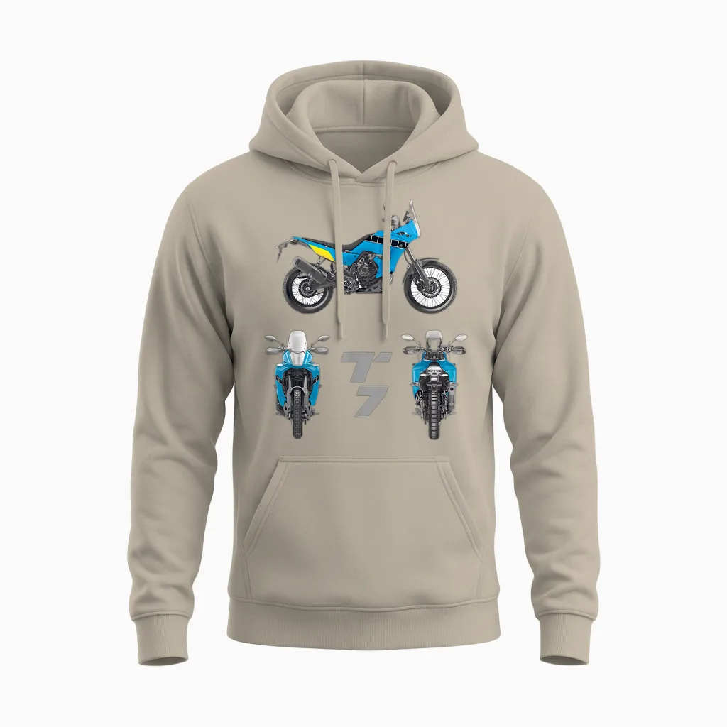 Tenere 700 T7 Adventure Vintage Bike Enduro Shirt Motorcycle T-Shirt, Black, S Unisex Hoodie in Sand