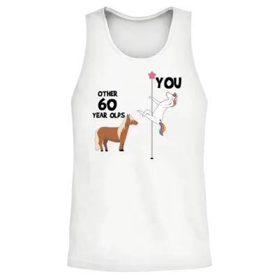 60th Birthday Funny, Unicorn Pole Dancer Unisex Tank Top - White