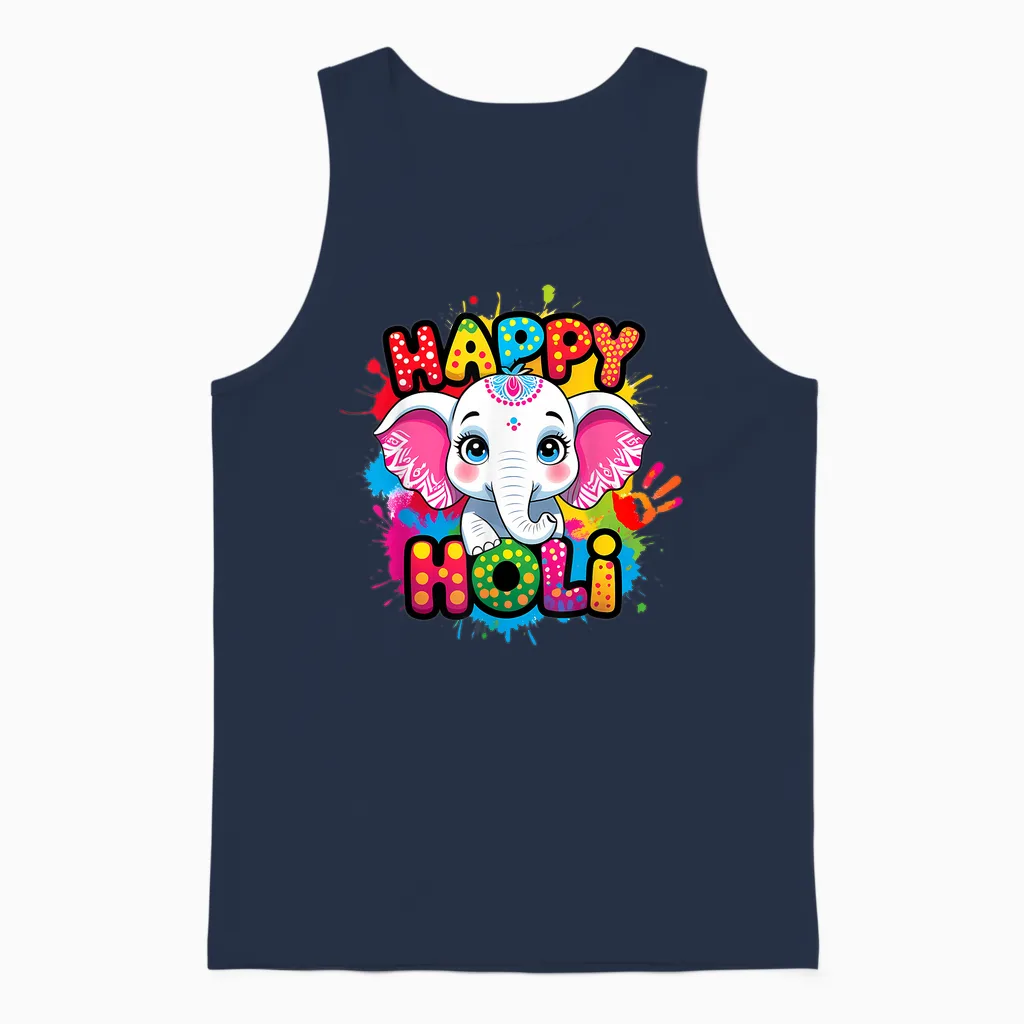 Happy Holi Kids Boys Toddler Girl India Hindu Color Elephant Unisex Tank Top in Navy