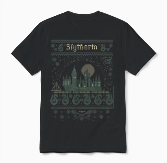 Harry Potter Christmas Slytherin Ugly Unisex T-Shirt in Black