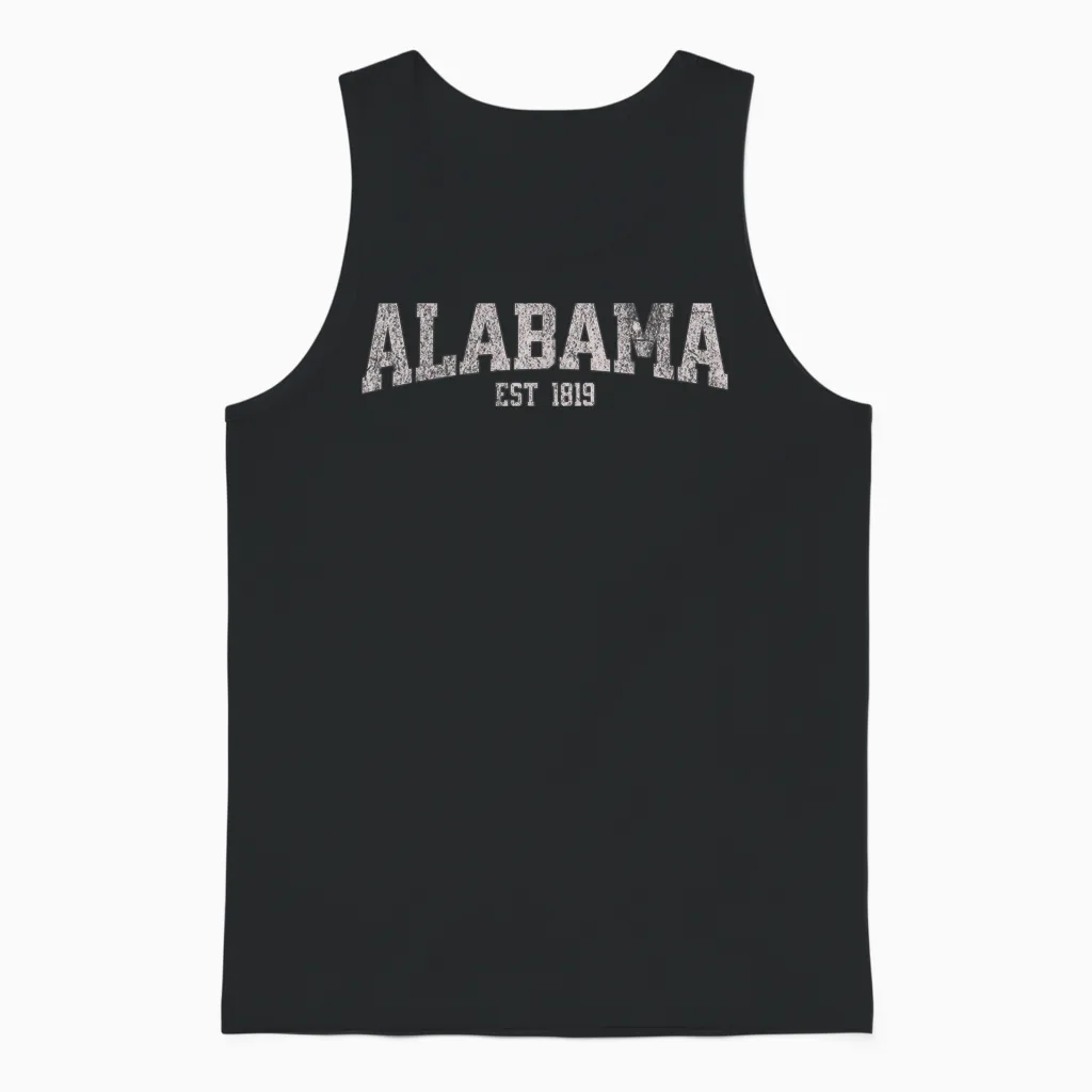 Classic Alabama Print Retro Varsity Vintage Alabama Unisex Tank Top in Black
