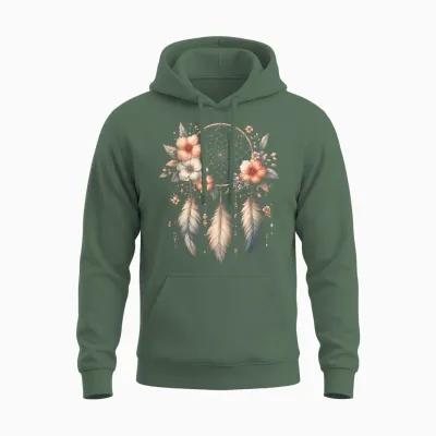 Symbole Attrape-Rêves Cool Dans Le Style Art Floral De Noël Unisex Hoodie - Military Green