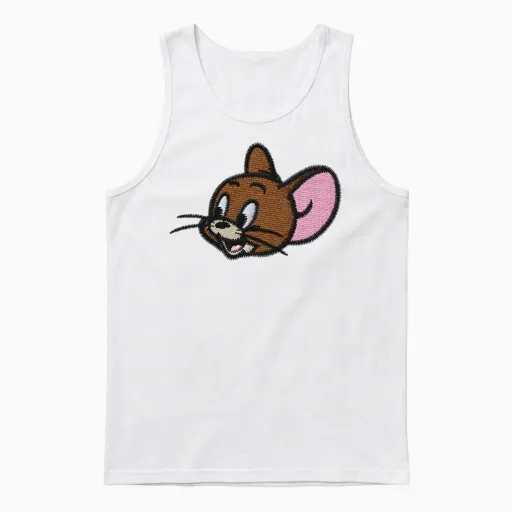 Tom and Jerry Jerry Embroidery Design Unisex Tank Top in White