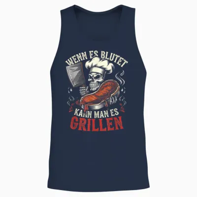 T-Shirt with German Text "wenn Es Blutet Kann Man Es Grillen, Black Unisex Tank Top - Navy