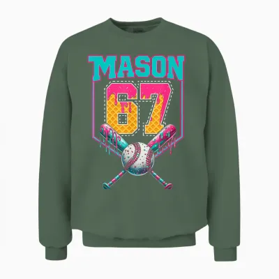 Trendy Mason 67 Mem Ice Cream Drip Baseball Birthday Costume Unisex Sweatshirt - Military Green