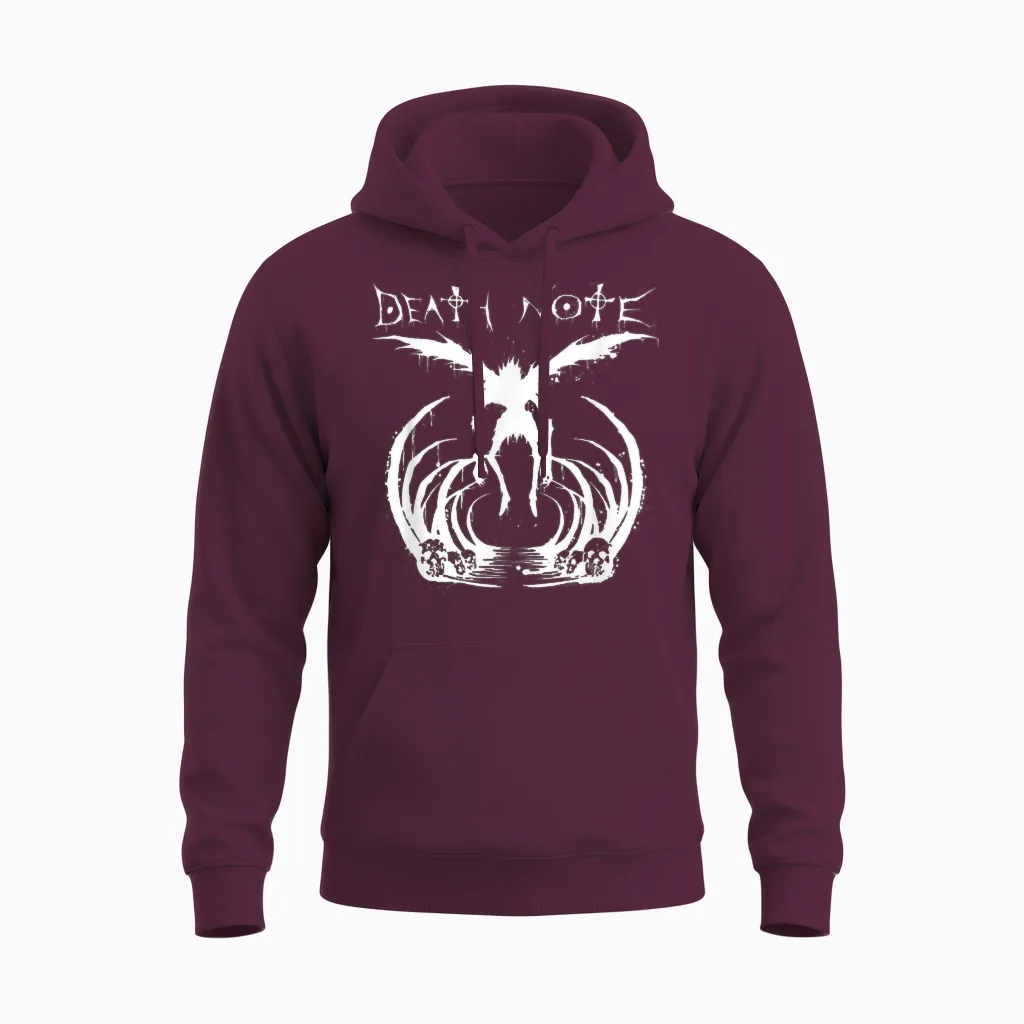 Death Note Ryuk Splatter Silhouette Anime Unisex Hoodie in Maroon