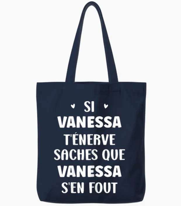 Nom Si Vanessa T'énerve Humour Vanessa Tote Bags in Navy