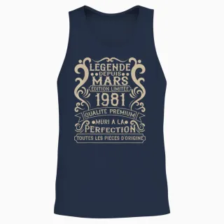 March 1981 - 44 Years Anniversary Gift Vintage 1981 T-Shirt, Black, S Unisex Tank Top in Navy - 2