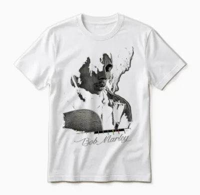 Bob Marley Catch a Fire Guitar Tee T-Shirt Small Unisex T-Shirt - White
