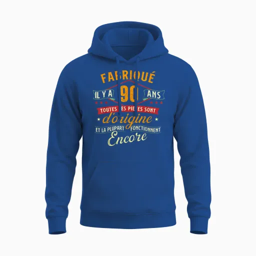 Made 90 Years Ago - 90 Years Birthday Joke T-Shirt, Black, S Unisex Hoodie - Royal